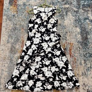 Anne Klein Black and White Floral Midi Dress